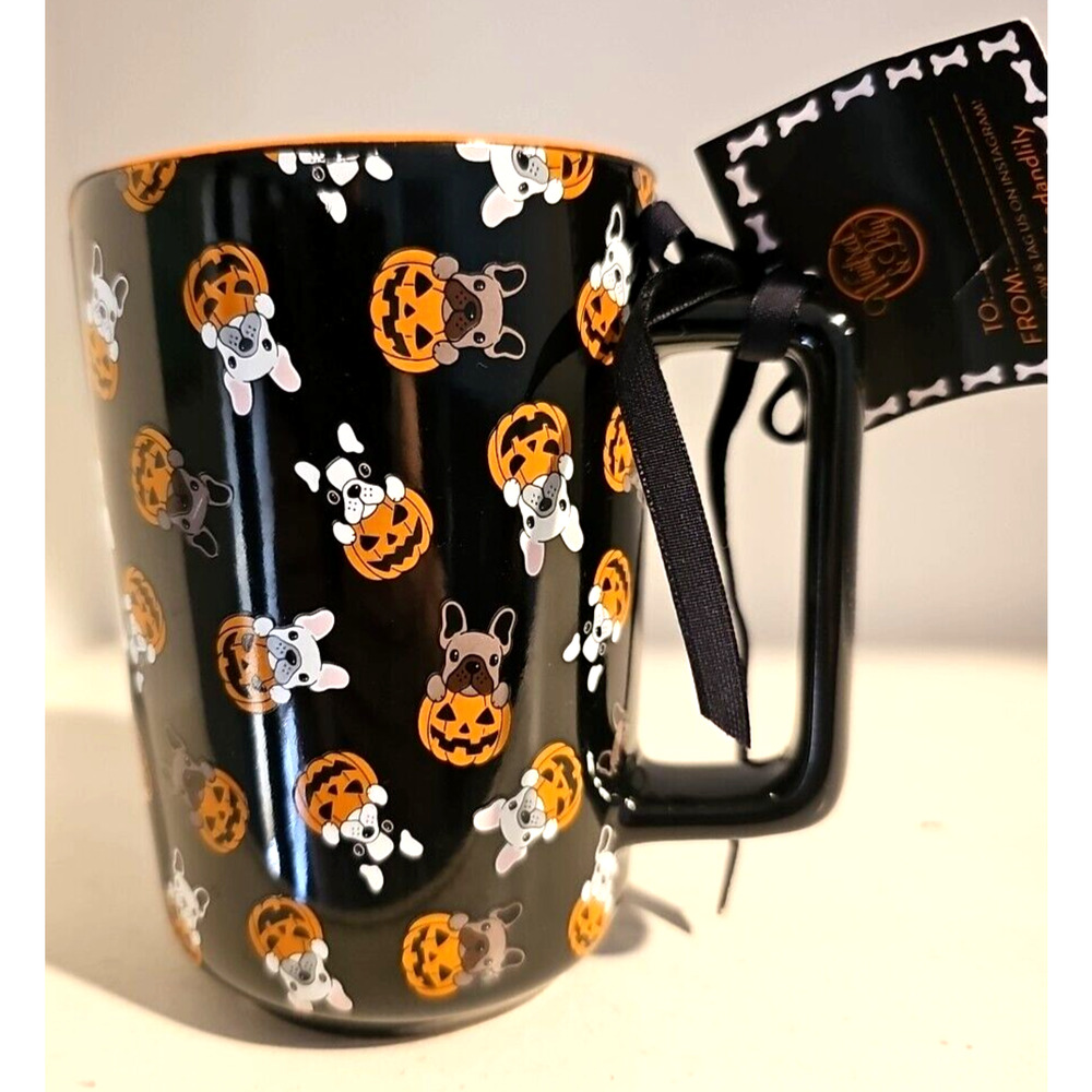 Jack O Lantern And French Bulldog Coffee Mug Orange, Black Halloween. New